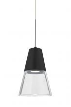  1XC-TIMO6BC-LED-SN - Besa, Timo 6 Cord Pendant,Clear/Black, Satin Nickel Finish, 1x9W LED