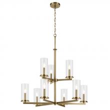  44014NBR - Crosby 32.5" 9-Light 2-Tier Chandelier with Clear Glass in Natural Brass