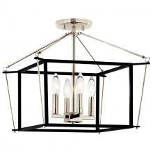  52633PN - Eisley 14 Inch 4 Light Semi Flush Mount in Polished Nickel and Black