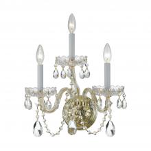  1033-PB-CL-MWP - Traditional Crystal 3 Light Hand Cut Crystal Polished Brass Sconce