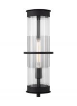  8726701-12 - Alcona transitional 1-light outdoor exterior large wall lantern in black finish with clear fluted gl