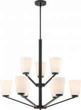  60/6349 - Nome - 9 Light Chandelier with Satin White Glass - Mahogany Bronze Finish