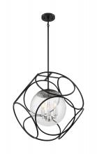  60/6937 - Aurora - 3 Light Pendant with Seeded Glass - Black and Polished Nickel Finish