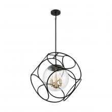  60/6947 - Aurora - 3 Light Pendant with Seeded Glass - Black and Vintage Brass Finish