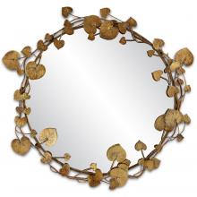  1000-0116 - Vinna Round Brass Leaves Mirror